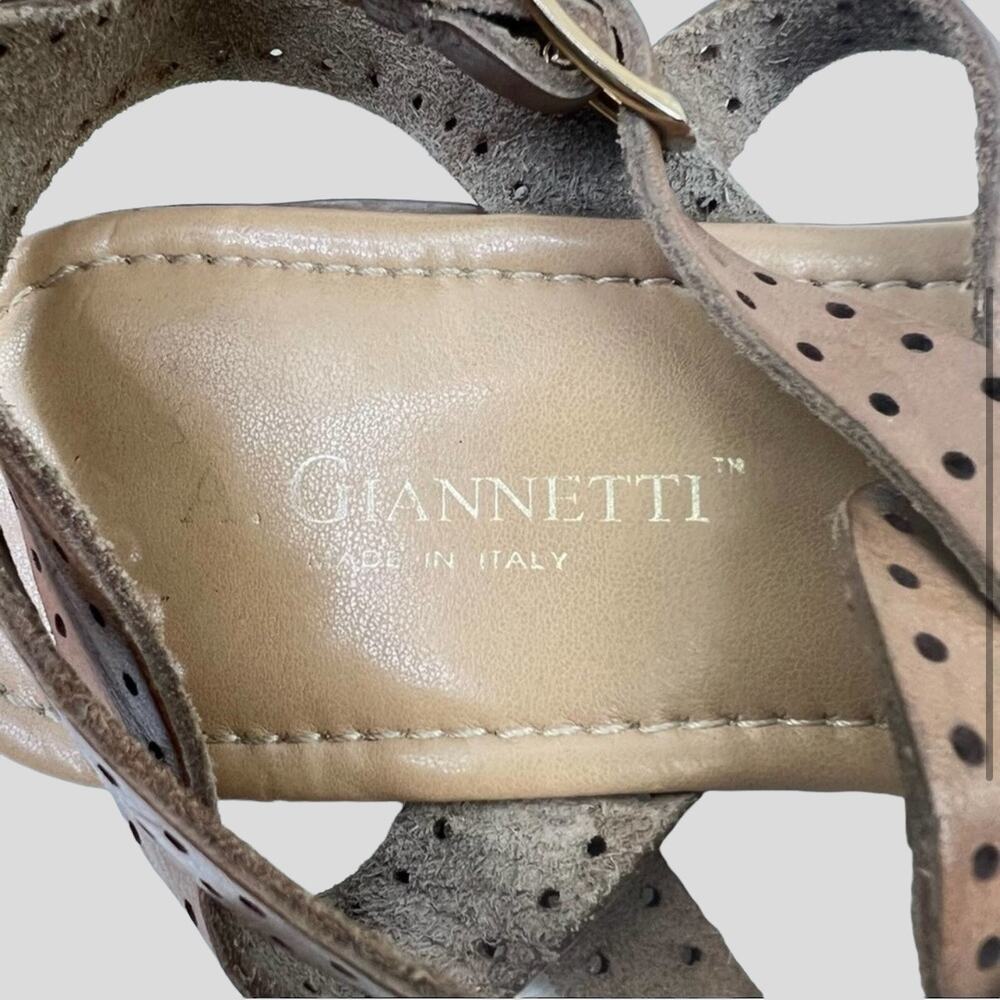 A. Giannetti T-Strap Sandals Womens Size 10 Caged Ankle Strap and Gold Hardware - Picture 4 of 6